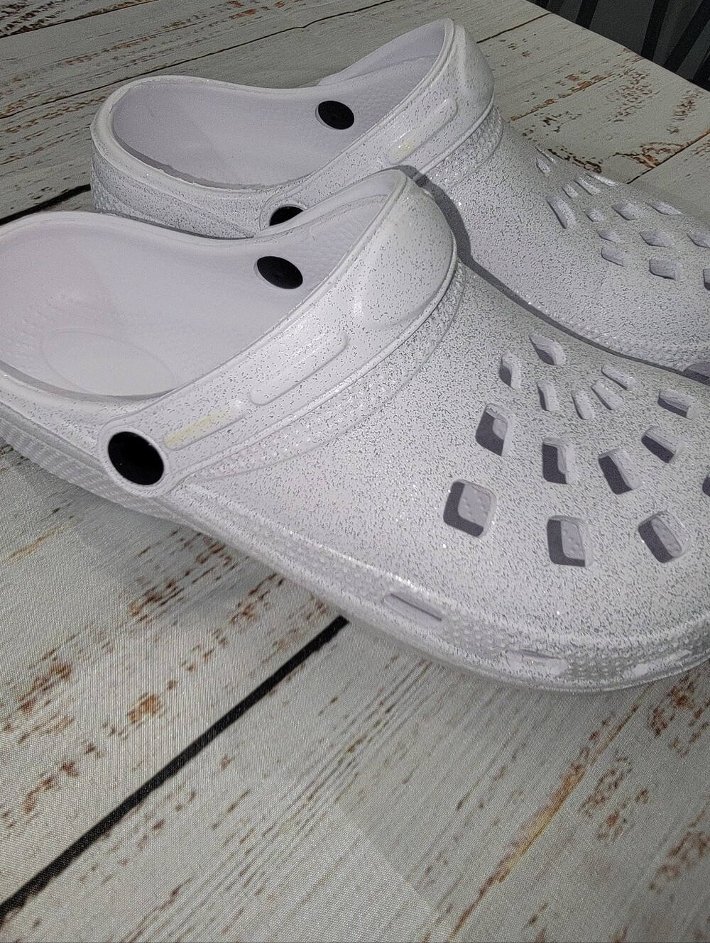 Womens White Glitter Clog Sandals - Comfortable Slip-On